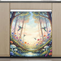 Spring Forest Floral Dishwasher Magnet Cover - Colorful Fridge Panel Decal, Trimmable 26x23 Inch, Bird & Flower Design