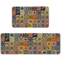 Mexican Talavera Kitchen Rugs Set of 2 Non Slip Washable Floor Mats - Mexican Tile Pattern
