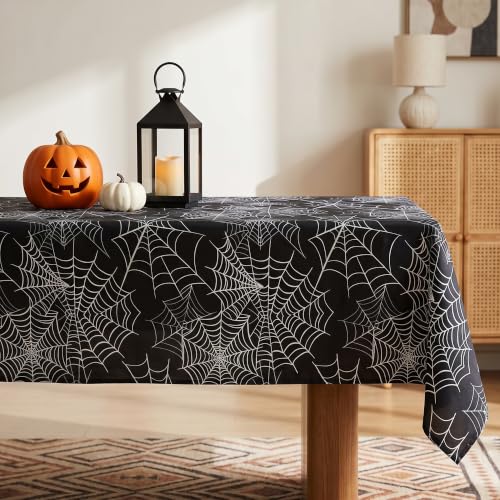 Halloween Spider Web Waterproof Tablecloth - Black Gothic Rectangular 70x52 Inches with Variation Spiderweb