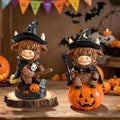 Halloween Highland Cow Figurines Set - Farmhouse Fall Decor, Rustic & Festive