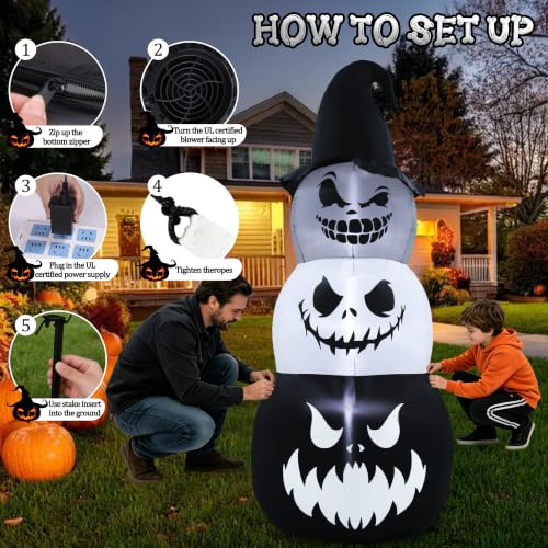 Halloween Inflatable Pumpkin Ghost Tower - 7.6ft Outdoor Yard Decoration, Stacked Pumpkins Variant