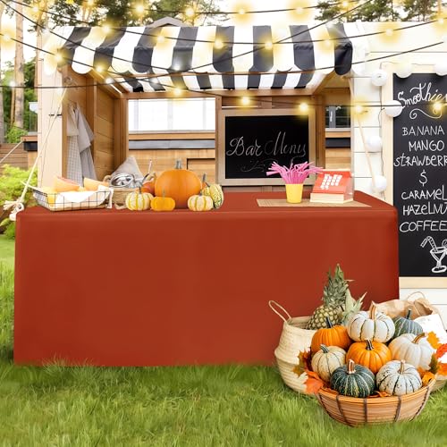 Fitted Fall Tablecloths for 8ft Rectangular Tables - 2 Pack Rust Variation