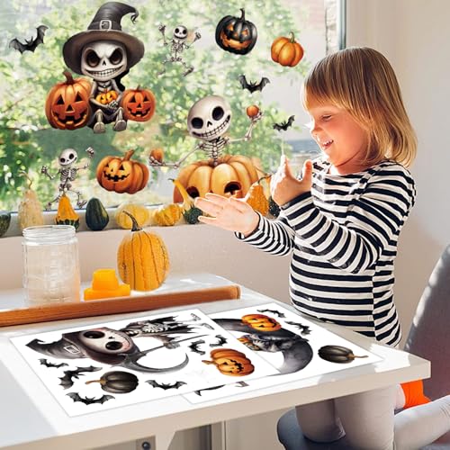 Halloween Skeleton Window Clings Set - Spooky Decor for Glass & Mirrors, 8 Sheets