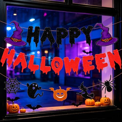 Halloween Banner Set with Pumpkins Ghost Skull & Bats - 3 Pieces Party Decorations
