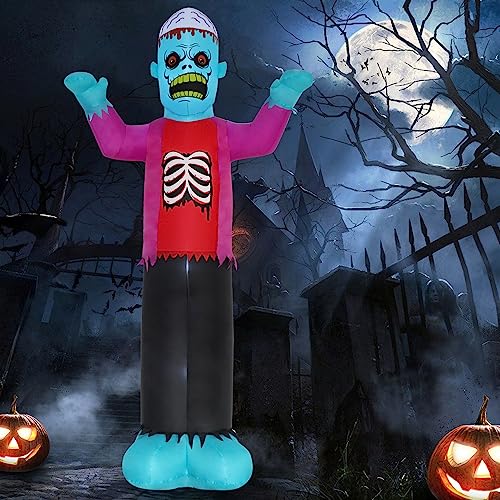 12ft Blue Skeleton Zombie Inflatable Halloween Decoration with LED Lights Outdoor Yard