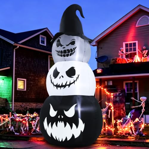 Halloween Inflatable Pumpkin Ghost Tower - 7.6ft Outdoor Yard Decoration, Stacked Pumpkins Variant