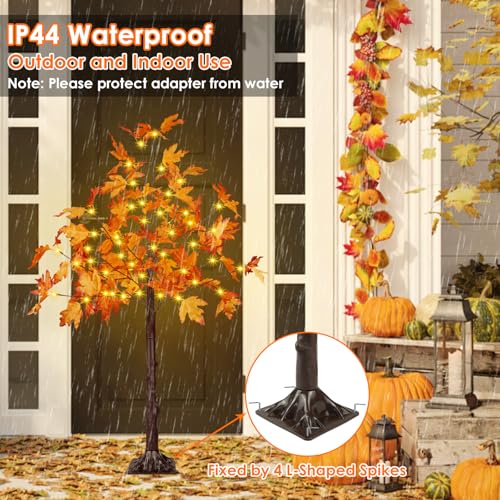 1 Pack 4FT Lighted Maple Tree with 50 LEDs - Fall Artificial Tree for Indoor Outdoor Decor