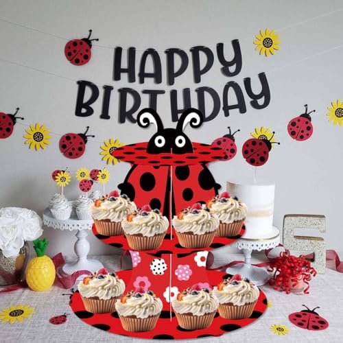 Ladybug Cupcake Stand 3-Tier Dessert Display Tower Birthday Party Decor