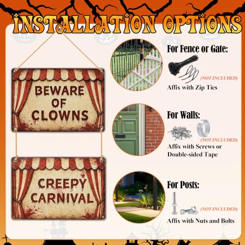 Halloween Clown Metal Signs Set - Creepy Carnival Warning Decor