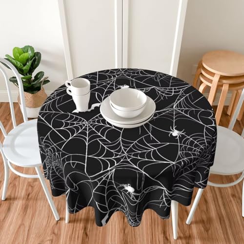 Halloween Round Tablecloth 60x60 Inches Black White Bats Spider Web Farmhouse Decor - Spider Web Variation