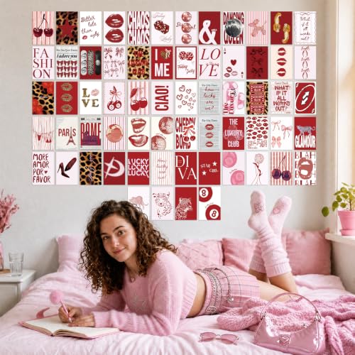 Red Y2K Room Decor Set - 64 Cheetah Leopard Print Wall Posters - Trendy Wall Art