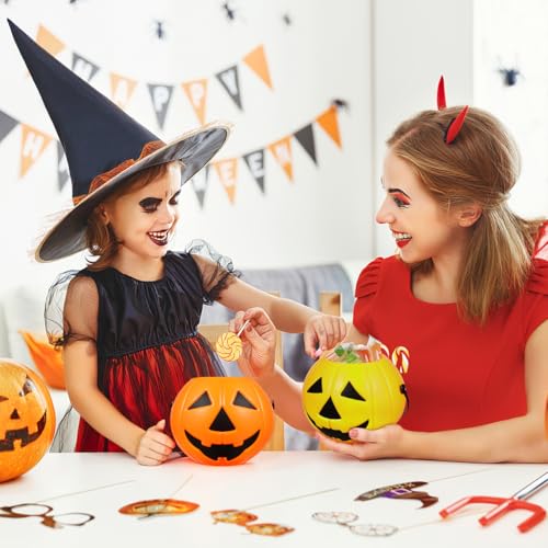Halloween Pumpkin Bucket Candy Holder with Handle - 8.3 Inch Plastic Trick or Treat Pail