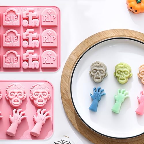 Halloween Silicone Mold Set - Tombstone, Ghost & Zombie Shapes - Pink QY224