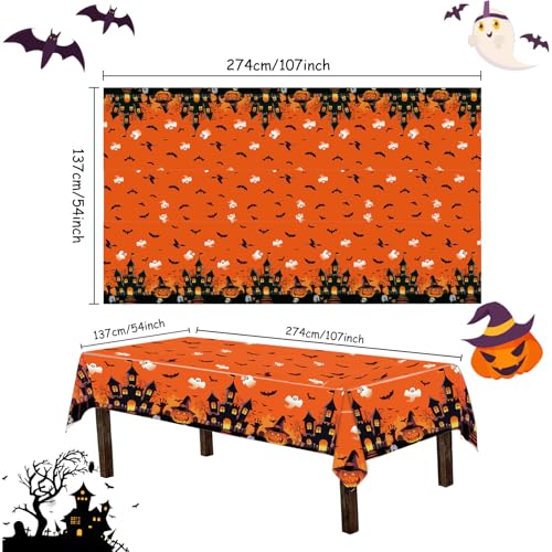CAVETEE Halloween Tablecloth Set - 3 Pack Orange Pumpkin Ghost Party Covers