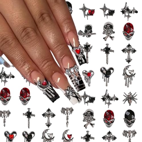 Halloween 3D Alloy Spider Skull Nail Charms Set - 32pcs Nail Art Decorations