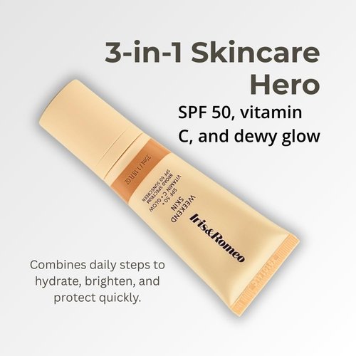 IRIS&ROMEO Weekend Skin SPF 50 - Mineral Sunscreen with Vitamin C & Niacinamide for a Dewy Glow, 1.18 fl oz