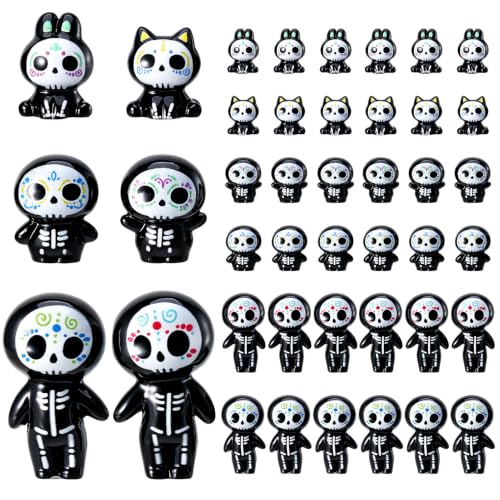 Mini Resin Sugar Skull Figurines Set - Halloween Day of the Dead Decor