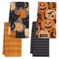 Carved Pumpkin Patch & Cat Peepers Halloween Kitchen Towel Set - 4 Pack