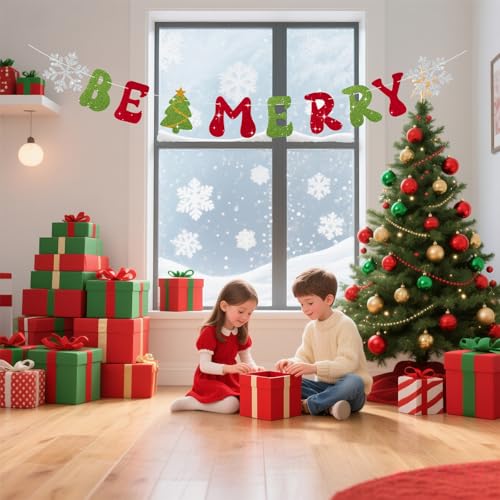 Christmas Banner for Indoor Decor - Be Merry Holiday Wall Garland