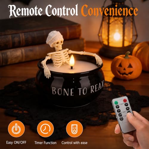 Halloween Skeleton Flameless Candle with Remote - Spooky Skeleton Decoration