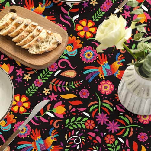 Halloween Cinco De Los Muertos Tablecloth 60x84 Inch Oval Black Stripes Seasonal Table Cover