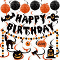 Halloween Birthday Decorations Banner Black Orange - Spooky Party Supplies