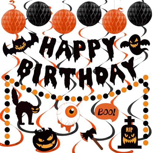 Halloween Birthday Decorations Banner Black Orange - Spooky Party Supplies
