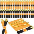 Halloween Silverware Set for 50 Guests - Black & Orange Pre-Rolled Plastic Cutlery with Napkins