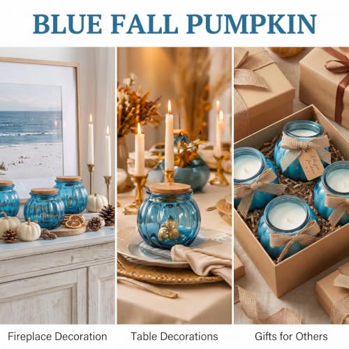 Blue Coastal Fall Pumpkin Decor Glass Jars - Set of 12 - Vesici