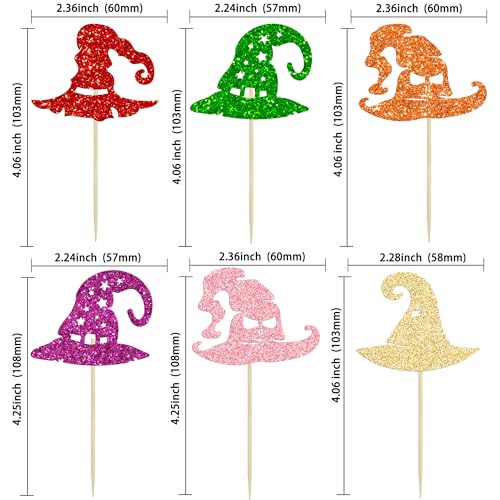 Halloween Witch Hat Cupcake Toppers - Glitter Wizard Hat Picks Style 32, 24PCS