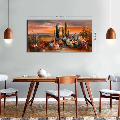 48-Inch Desert Cactus Wall Art Canvas Sunset Landscape Decor - Southwest Style
