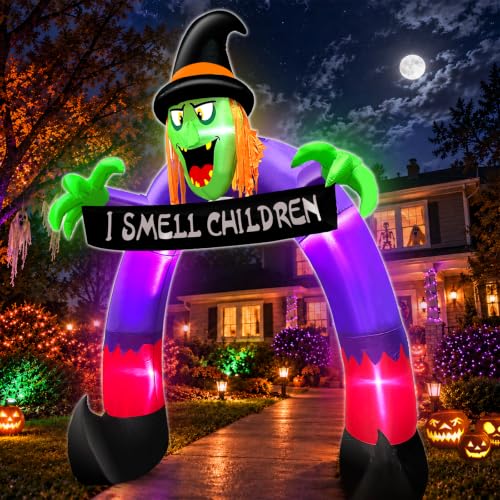 8Ft Halloween Inflatable Witch Archway with Banner & LED Lights Outdoor Decor