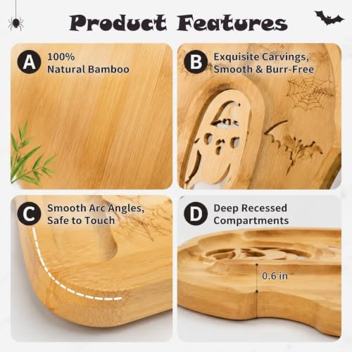 Halloween BOO Charcuterie Board Set - 3 Bamboo Letter Serving Trays