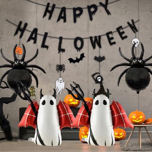 Halloween Foil Balloons Set - Ghost, Black Spider, Boo Decorations for Party