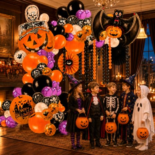 Black Halloween Balloon Arch Kit with Bat Skull Ghost Balloons - 209Pcs