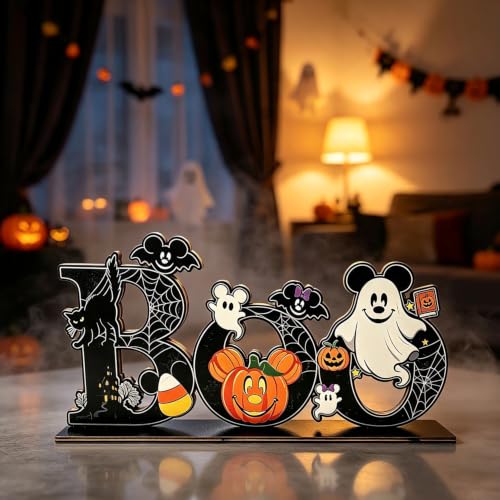 Halloween Wooden BOO Table Centerpiece - Spooky Spiders & Ghosts Decor