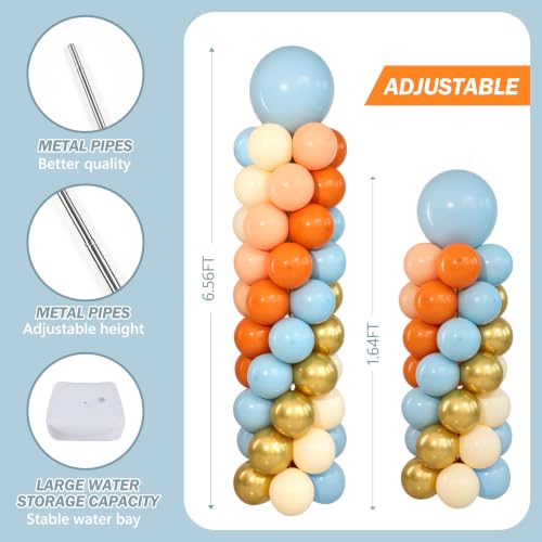 Fall Balloon Column Kits 2 Sets - Blue, Orange, Gold, Beige Thanksgiving Decorations with Stand & Accessories