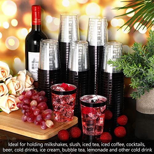 10oz Black Rimmed Disposable Plastic Cups - Elegant Party Tumblers, 200 Pack
