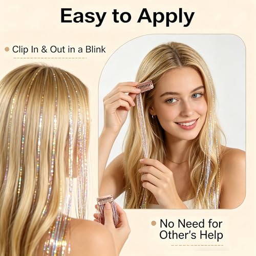 Aqua Glow Clip-In Hair Tinsel Set - 6 Strands, Summer Beach Hair Extensions, 24 Inch