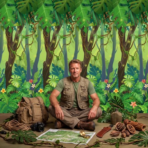 Rainforest Jungle Party Tablecloth Roll - 1200 x 54 Inches, Green Tropical Design