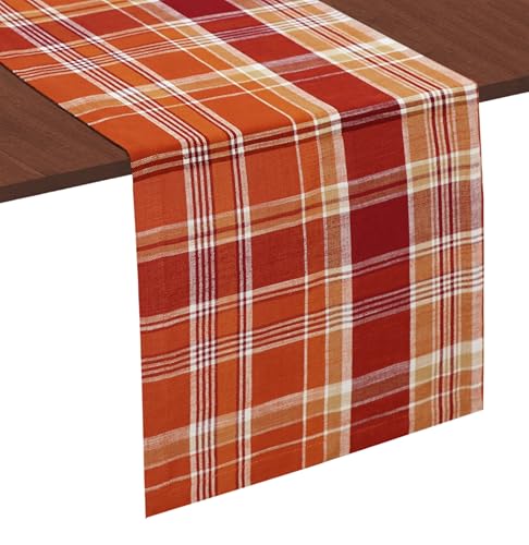 Rust Multicolor Harvest Plaid Cotton Table Runner 13x72 Inches - Farmhouse Decor