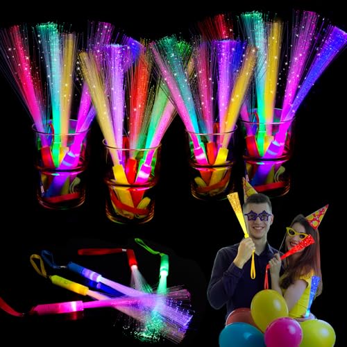 30PCS Fiber Optic Glow Stick Wand Party Supplies Neon Light Up Toy - Black+Pink