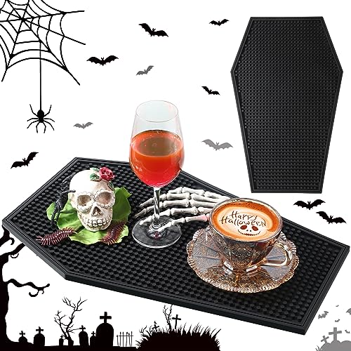 Gothic Coffin Bar Mat for Countertop - Rubber Spill-Resistant 17x11 Inches