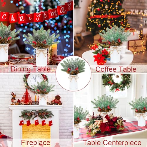 Christmas Table Centerpiece Set of 3 - Artificial Pine Berries & Cones, Farmhouse Winter Decor - Green