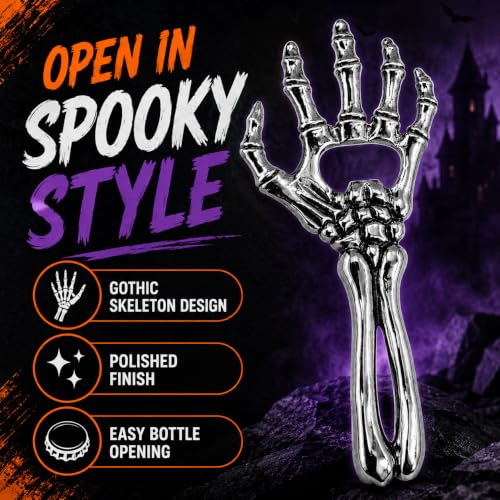 Sarcidery Skeleton Hand Beer Bottle Opener - Silver Gothic Bar Tool