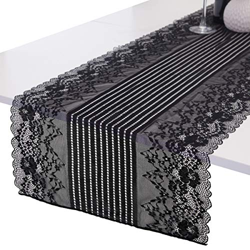 Black Lace Table Runner 13x53 Inch for Wedding & Party Decor – Rustic Elegant Design