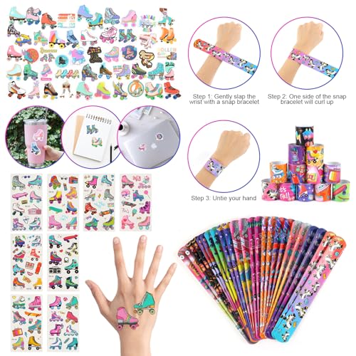 Roller Skate Party Supplies Set - 220 Pieces Including Stickers, Bracelets, Badges & More