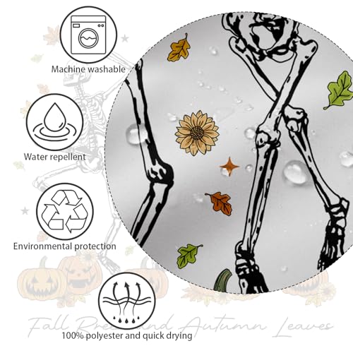 Halloween Shower Curtain Spooky Skeletons Pumpkin Waterproof Fabric 72x72 in