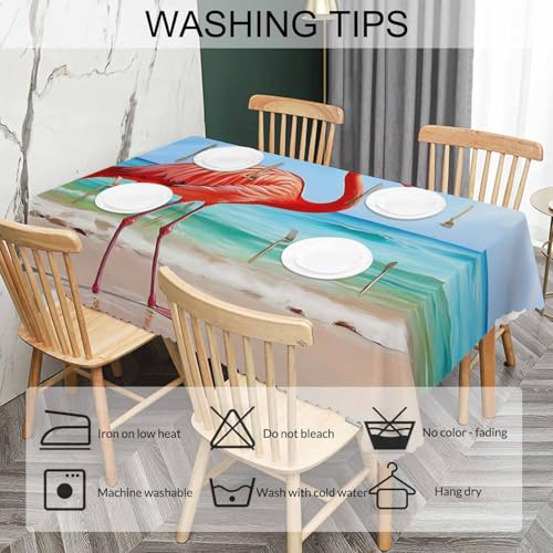 Flamingo Tablecloth - Pink Flamingo Ocean Beach Rectangular Cover 70x52 Inches - Kitchen & Dining Decor