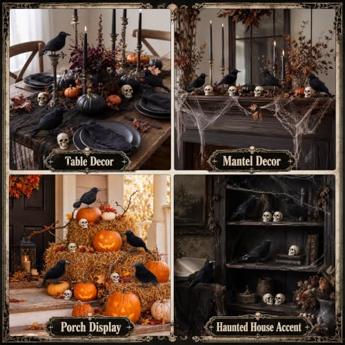 Halloween Crow and Skull Decor Set - Spooky Gothic Halloween Decorations